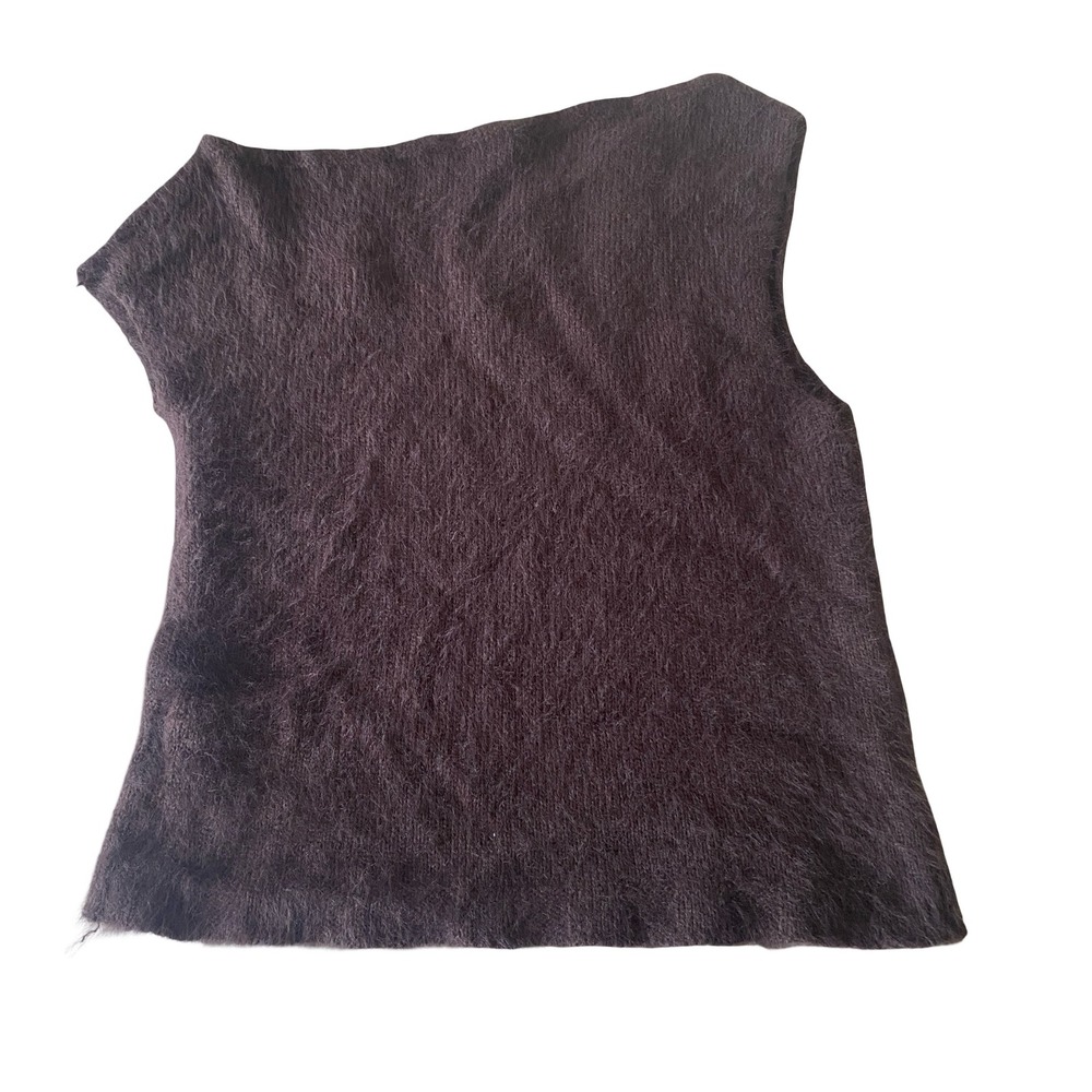 Motel One Shoulder Women Sweater Vest Large Brown Fuzzy Knit Sleeveless Top